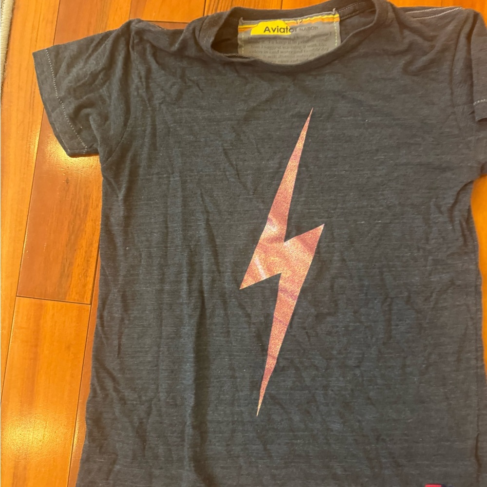 Aviator Nation Kids Charcoal and Pink Lightning Tee